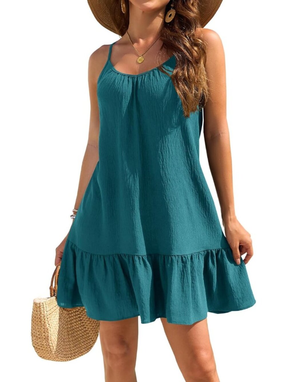 Women's Teal Blue Beach Spaghetti Straps Imported Pull On Swimsuit Cover Ups